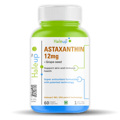 Astaxanthin 12mg + Grape Seed Extract | Super Antioxidant Formula for Skin & Immune Health | 60 Vegan Capsules | Patented Technology | 1 Capsule Daily