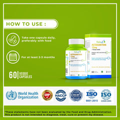 Astaxanthin 12mg + Grape Seed Extract | Super Antioxidant Formula for Skin & Immune Health | 60 Vegan Capsules | Patented Technology | 1 Capsule Daily