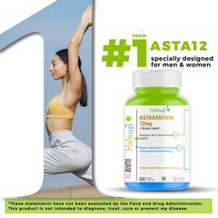 Astaxanthin 12mg + Grape Seed Extract | Super Antioxidant Formula for Skin & Immune Health | 60 Vegan Capsules | Patented Technology | 1 Capsule Daily