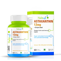 Astaxanthin 12mg + Grape Seed Extract | Super Antioxidant Formula for Skin & Immune Health | 60 Vegan Capsules | Patented Technology | 1 Capsule Daily