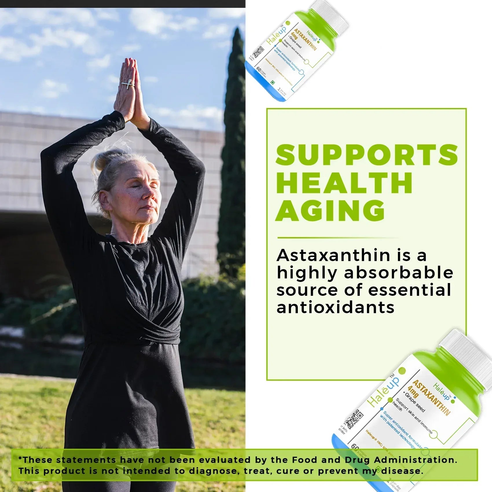 Astaxanthin 4mg with Grape Seed Extract | Super Antioxidant Formula for Skin & Immune Support | 60 Vegan Capsules | 1 Capsule Daily - Haleup