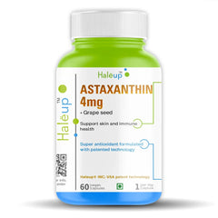 Astaxanthin 4mg with Grape Seed Extract | Super Antioxidant Formula for Skin & Immune Support | 60 Vegan Capsules | 1 Capsule Daily - Haleup