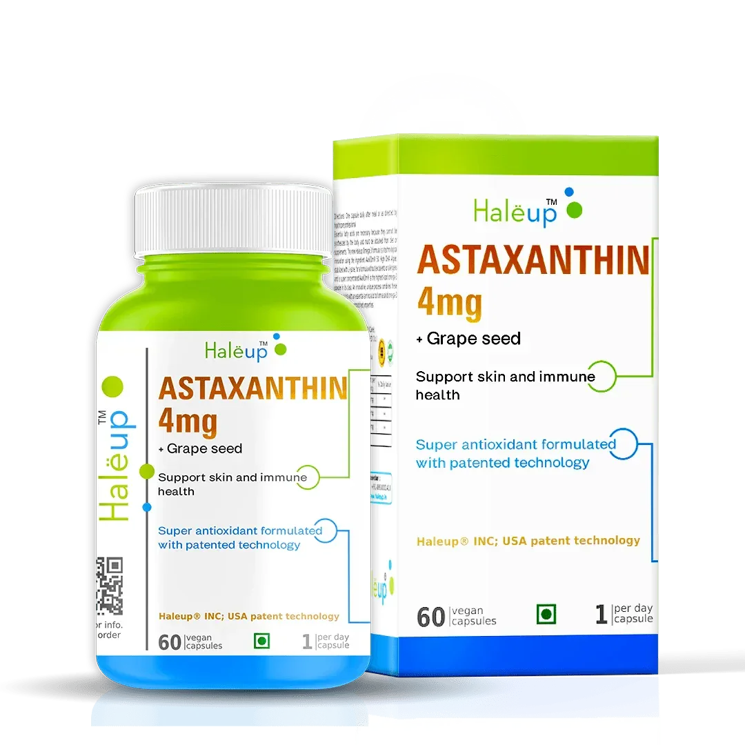 Astaxanthin 4mg with Grape Seed Extract | Super Antioxidant Formula for Skin & Immune Support | 60 Vegan Capsules | 1 Capsule Daily - Haleup