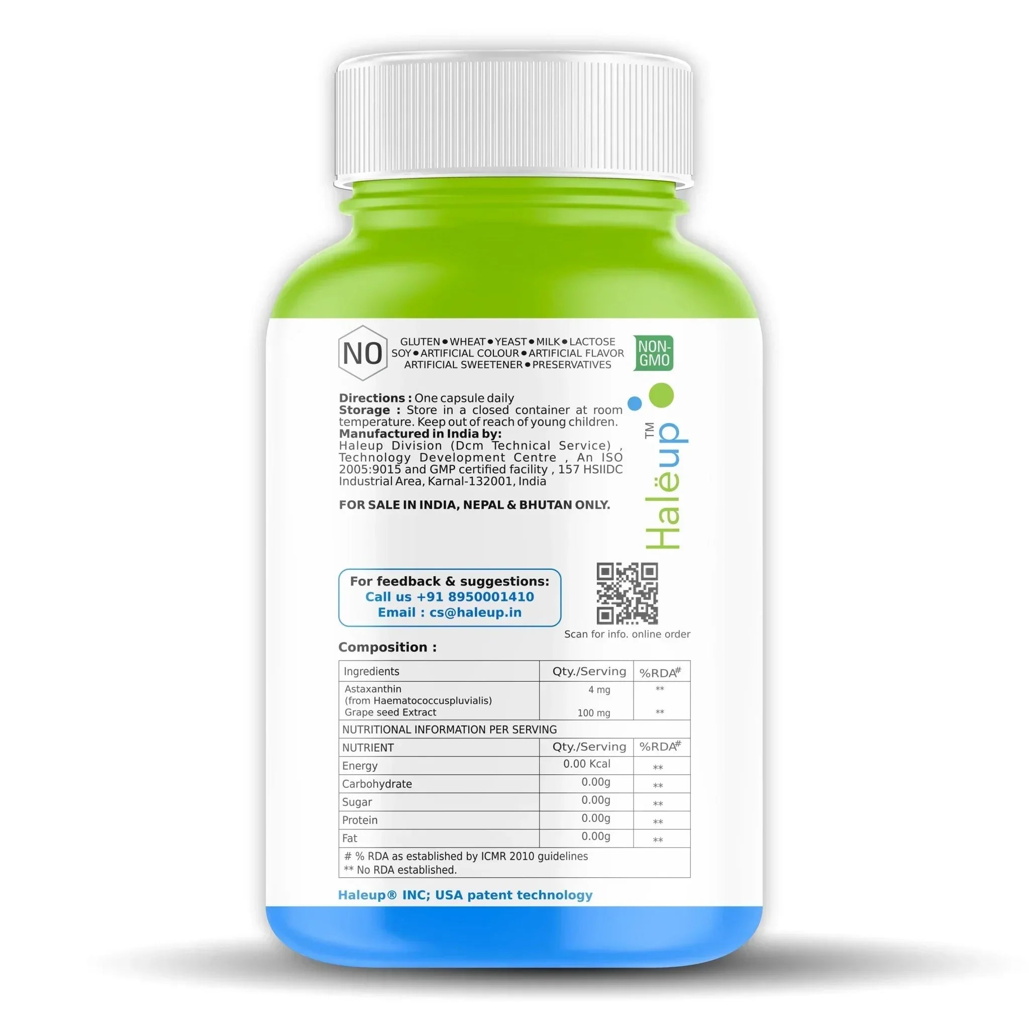 Astaxanthin 4mg with Grape Seed Extract | Super Antioxidant Formula for Skin & Immune Support | 60 Vegan Capsules | 1 Capsule Daily - Haleup