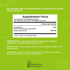 Astaxanthin 4mg with Grape Seed Extract | Super Antioxidant Formula for Skin & Immune Support | 60 Vegan Capsules | 1 Capsule Daily - Haleup