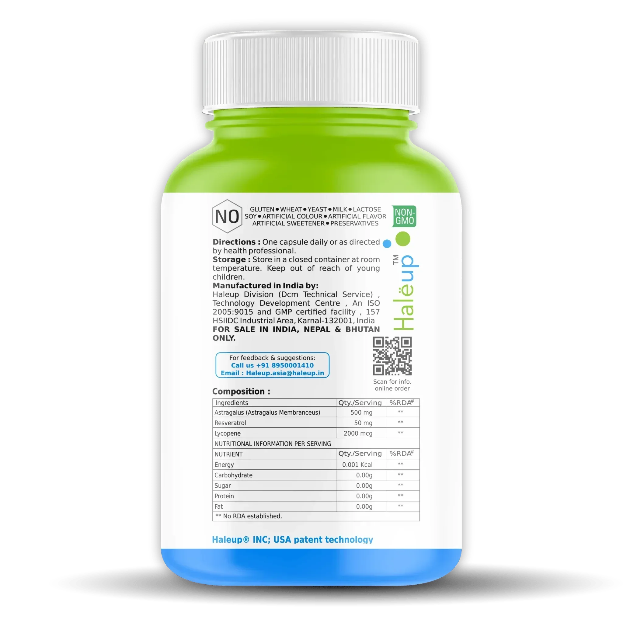 Astragalus 500mg with Patented Bioavailability | Enriched with Resveratrol & Lycopene | Supports Cardiovascular, Kidney & Respiratory Health | 60 Veggie Capsules - Haleup