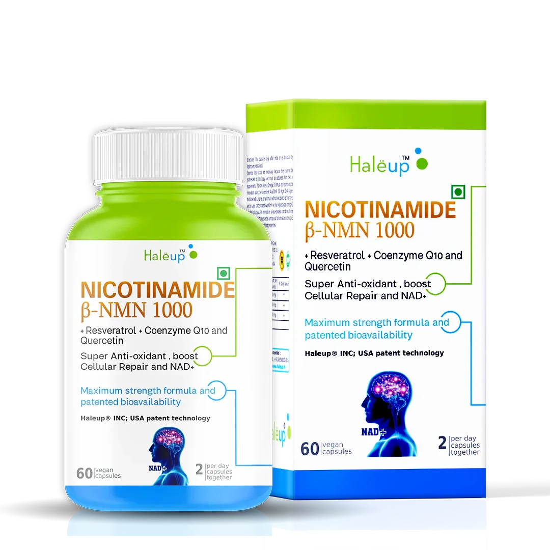 Nicotinamide USA NMN 1000 mg 3-in-1 Formula | Enriched with Resveratrol, Quercetin & CoQ10 | Boost NAD+, Skin Health & Cellular Repair | 30 Capsules - Haleup