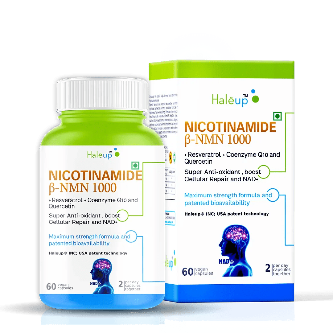 Nicotinamide USA NMN 1000 mg 3-in-1 Formula | Enriched with Resveratrol, Quercetin & CoQ10 | Boost NAD+, Skin Health & Cellular Repair | 30 Capsules - Haleup
