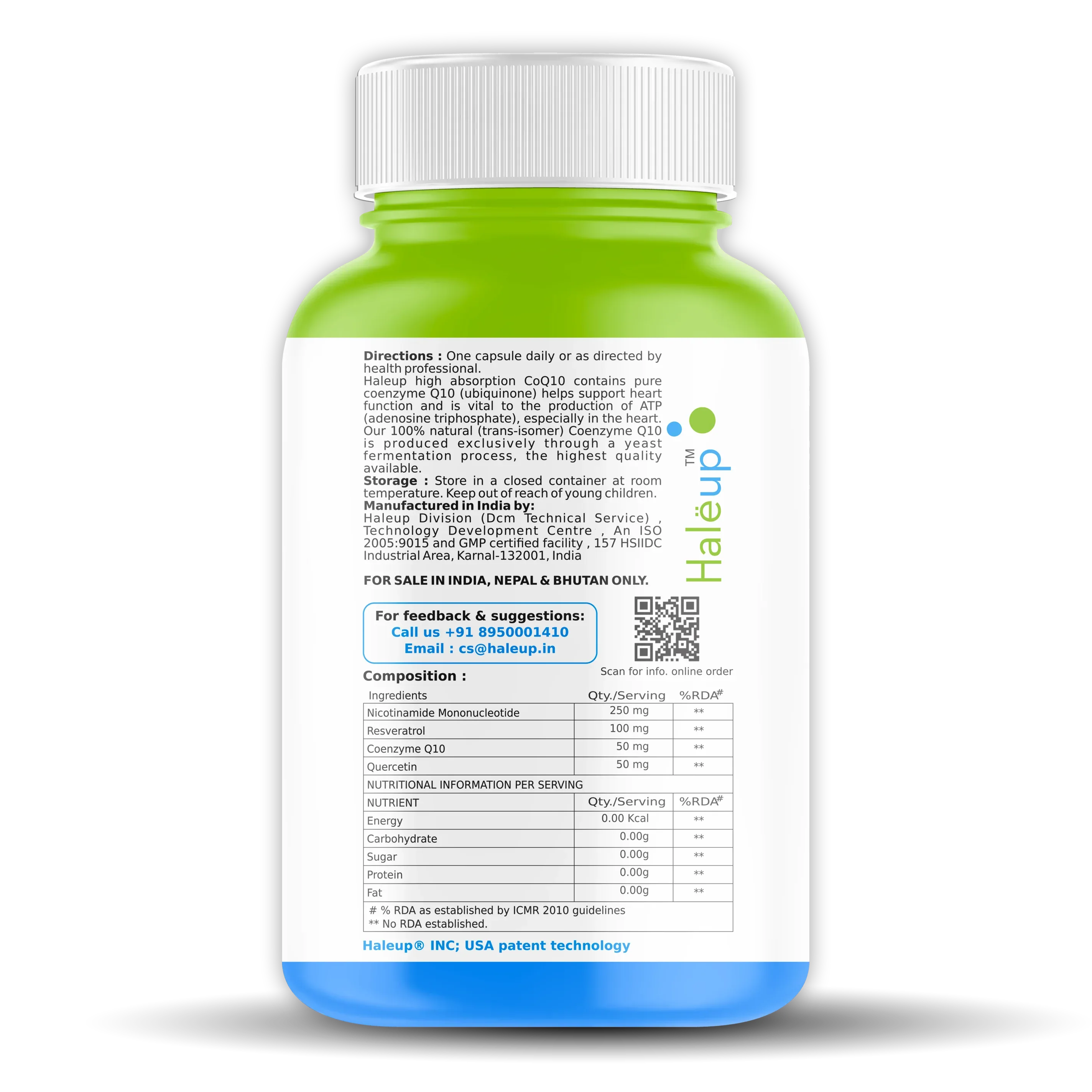 Nicotinamide USA NMN 250mg 3-in-1 Formula | Resveratrol, Quercetin & CoQ10 | Anti-Aging | Boost NAD+ & Cellular Repair | 30 Capsules - Haleup