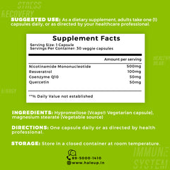 Nicotinamide USA NMN 500mg 3-in-1 Formula | Boost NAD+, Cellular Repair & Skin Health | With Resveratrol, Quercetin & CoQ10 | 30 Capsules