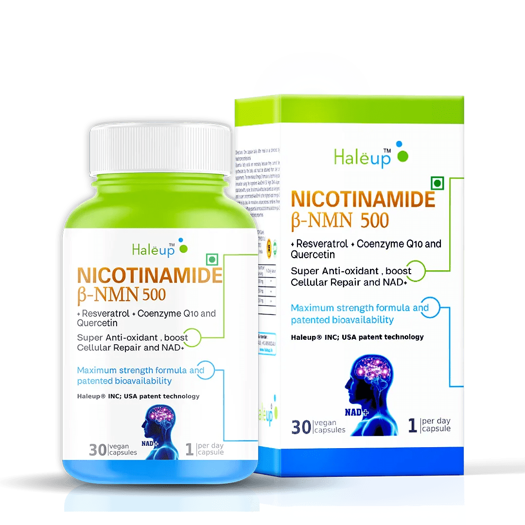 Nicotinamide USA NMN 500mg 3-in-1 Formula | Boost NAD+, Cellular Repair & Skin Health | With Resveratrol, Quercetin & CoQ10 | 30 Capsules - Haleup