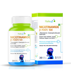 Nicotinamide USA NMN 500mg 3-in-1 Formula | Boost NAD+, Cellular Repair & Skin Health | With Resveratrol, Quercetin & CoQ10 | 30 Capsules - Haleup
