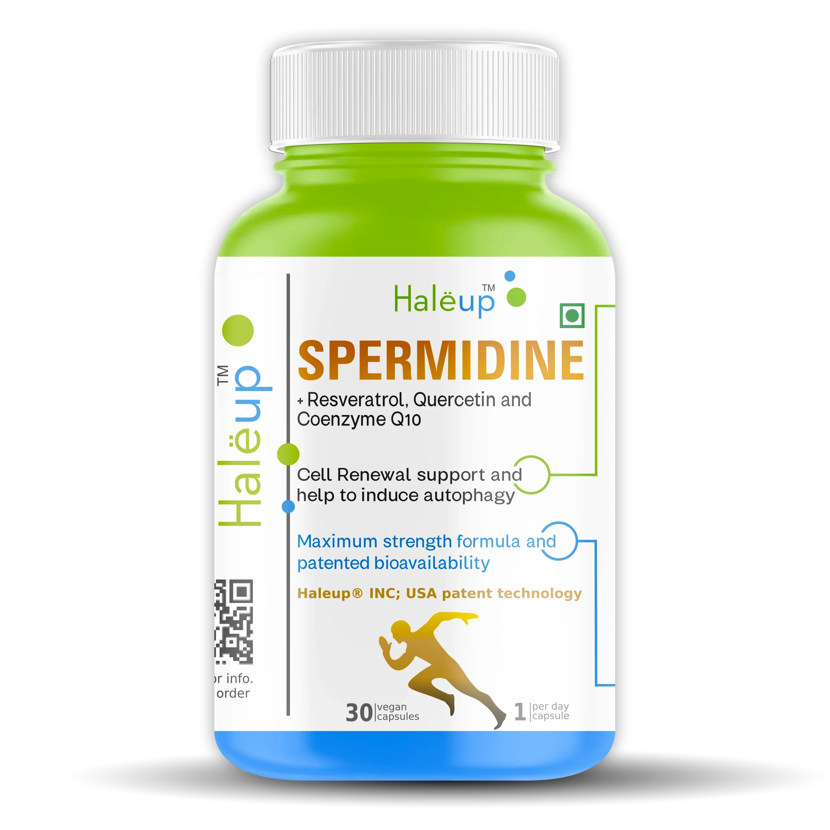 99% Pure Spermidine 30 mg Trihydrochloride with Resveratrol Capsules for Healthy Aging & Wellness – 1 Box (30 Capsules) - Haleup