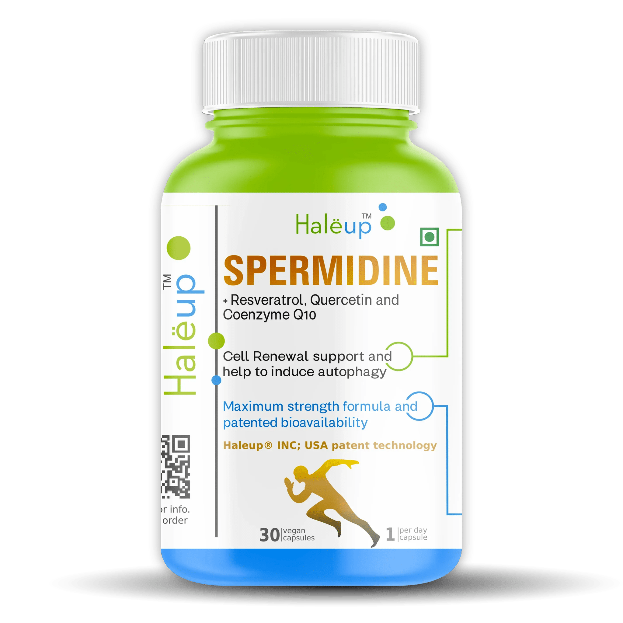 99% Pure Spermidine 30 mg Trihydrochloride with Resveratrol Capsules for Healthy Aging & Wellness – 1 Box (30 Capsules) - Haleup