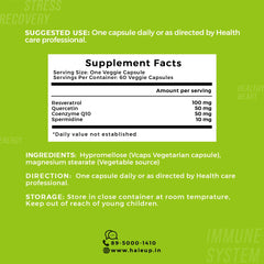 99% Spermidine 50 mg Trihydrochloride with Resveratrol: Advanced Formula for Healthy Aging and Wellness (60 Capsules) - Haleup