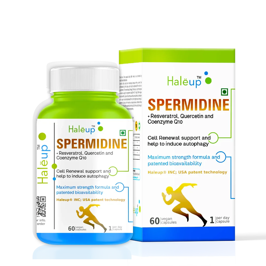 99% Spermidine 50 mg Trihydrochloride with Resveratrol: Advanced Formula for Healthy Aging and Wellness (60 Capsules) - Haleup