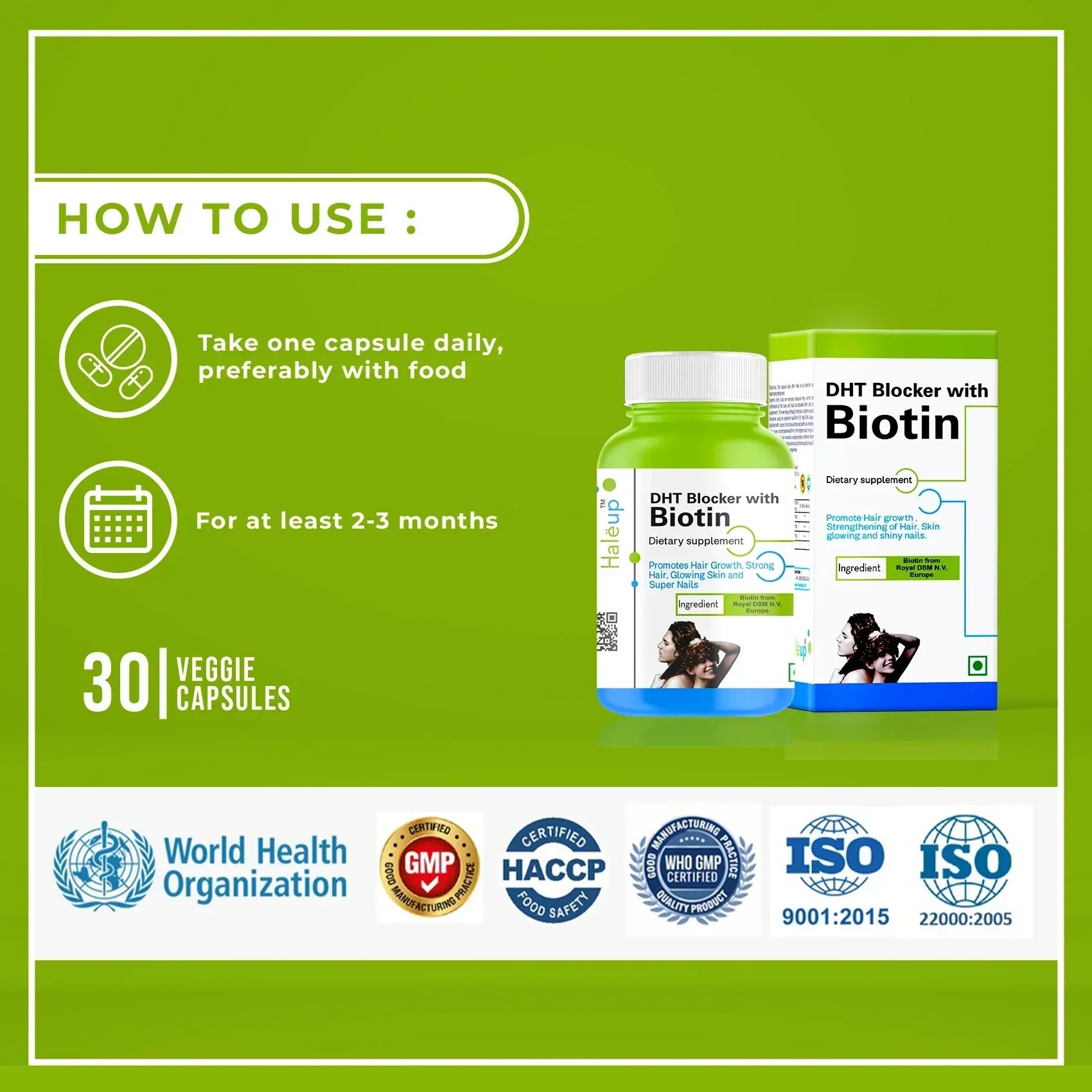 DHT Blocker with Biotin: The Secret to Healthy Hair, Glowing Skin & Strong Nails - Haleup