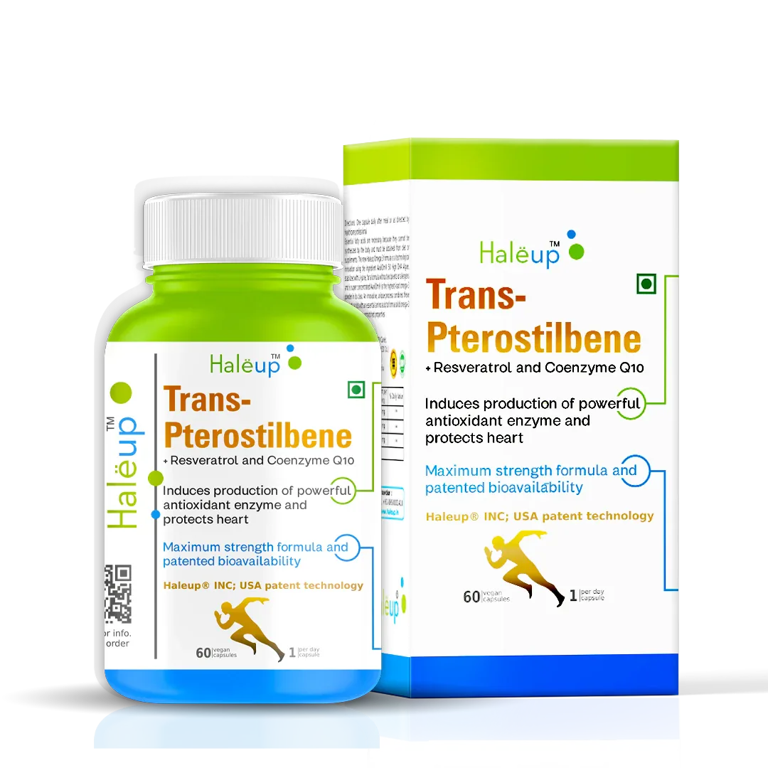 99% Pure Trans-Pterostilbene with Resveratrol | Potent Antioxidant | Supports Healthy Aging & Skin Health | High Bioavailability (1 Pack X 60 Capsules) - Haleup