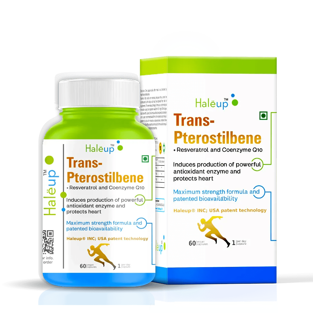 99% Pure Trans-Pterostilbene with Resveratrol | Potent Antioxidant | Supports Healthy Aging & Skin Health | High Bioavailability (1 Pack X 60 Capsules) - Haleup
