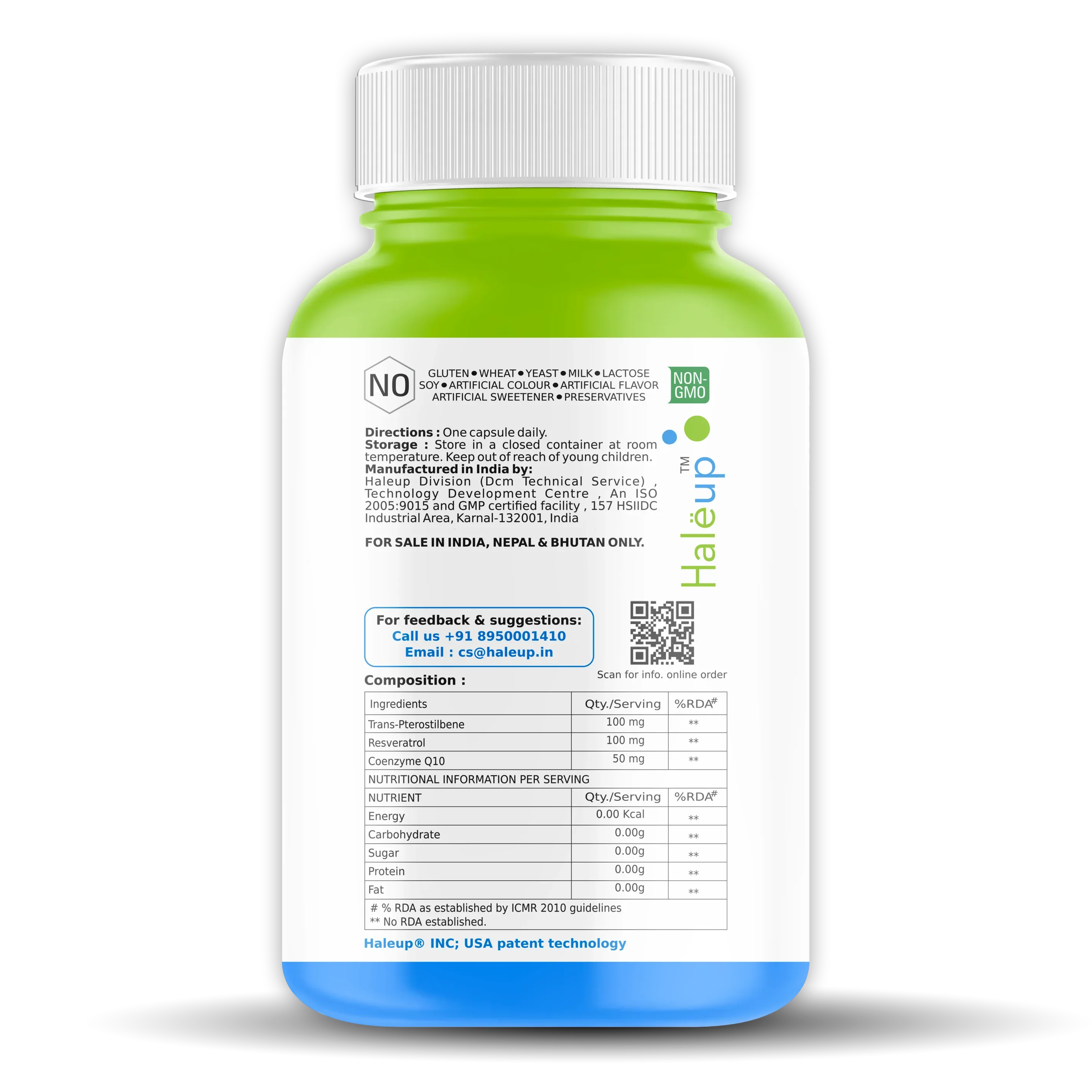 99% Pure Trans-Pterostilbene with Resveratrol | Potent Antioxidant | Supports Healthy Aging & Skin Health | High Bioavailability (1 Pack X 60 Capsules) - Haleup