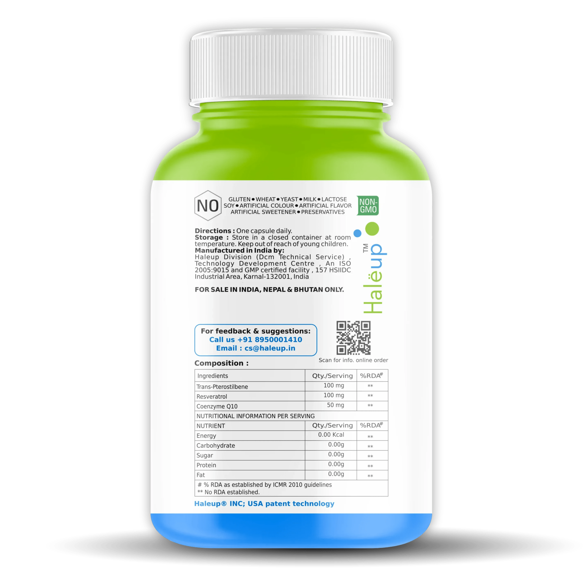 99% Pure Trans-Pterostilbene with Resveratrol | Potent Antioxidant | Supports Healthy Aging & Skin Health | High Bioavailability (1 Pack X 60 Capsules) - Haleup