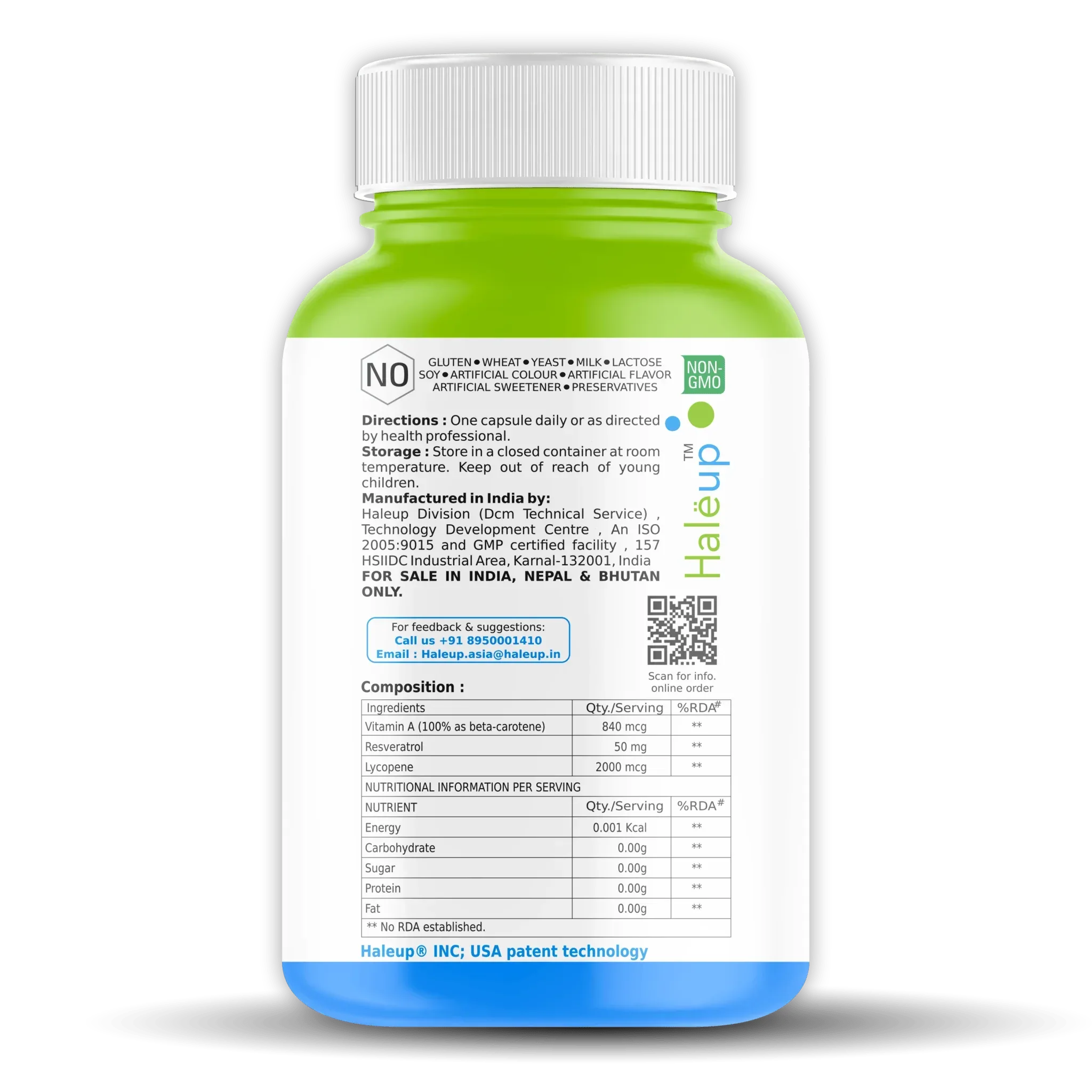 Beta Carotene 840mg with Lycopene & Resveratrol | Immune Support & Antioxidant Boost | 60 Veggie Capsules | Natural Supplement - Haleup