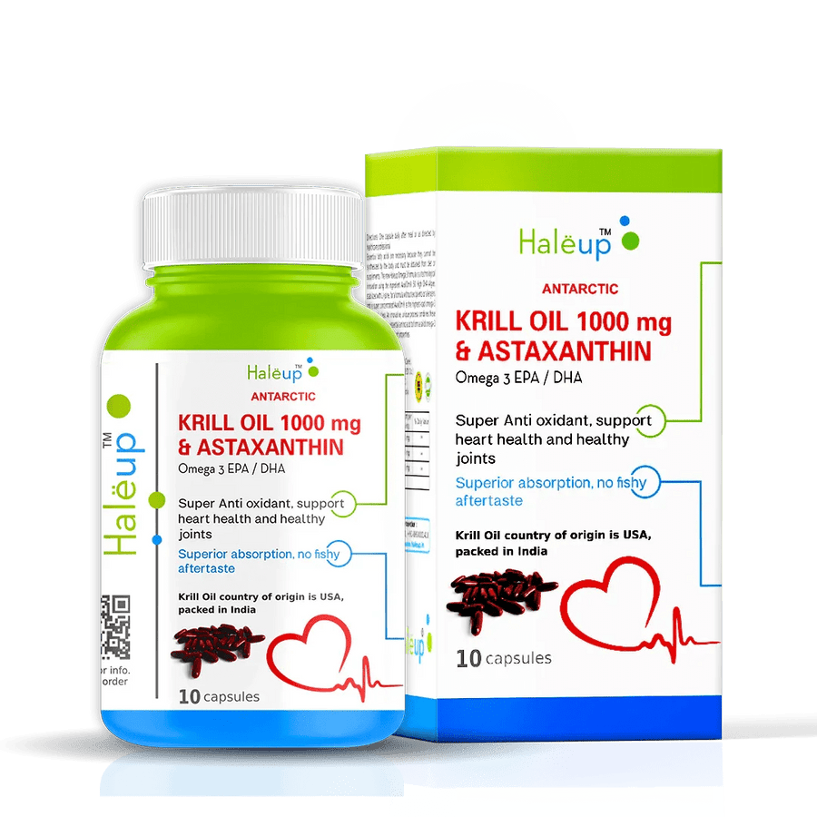 Antarctic Krill Oil 1000mg with Astaxanthin for Heart & Joint Health - 60 softgels - Haleup
