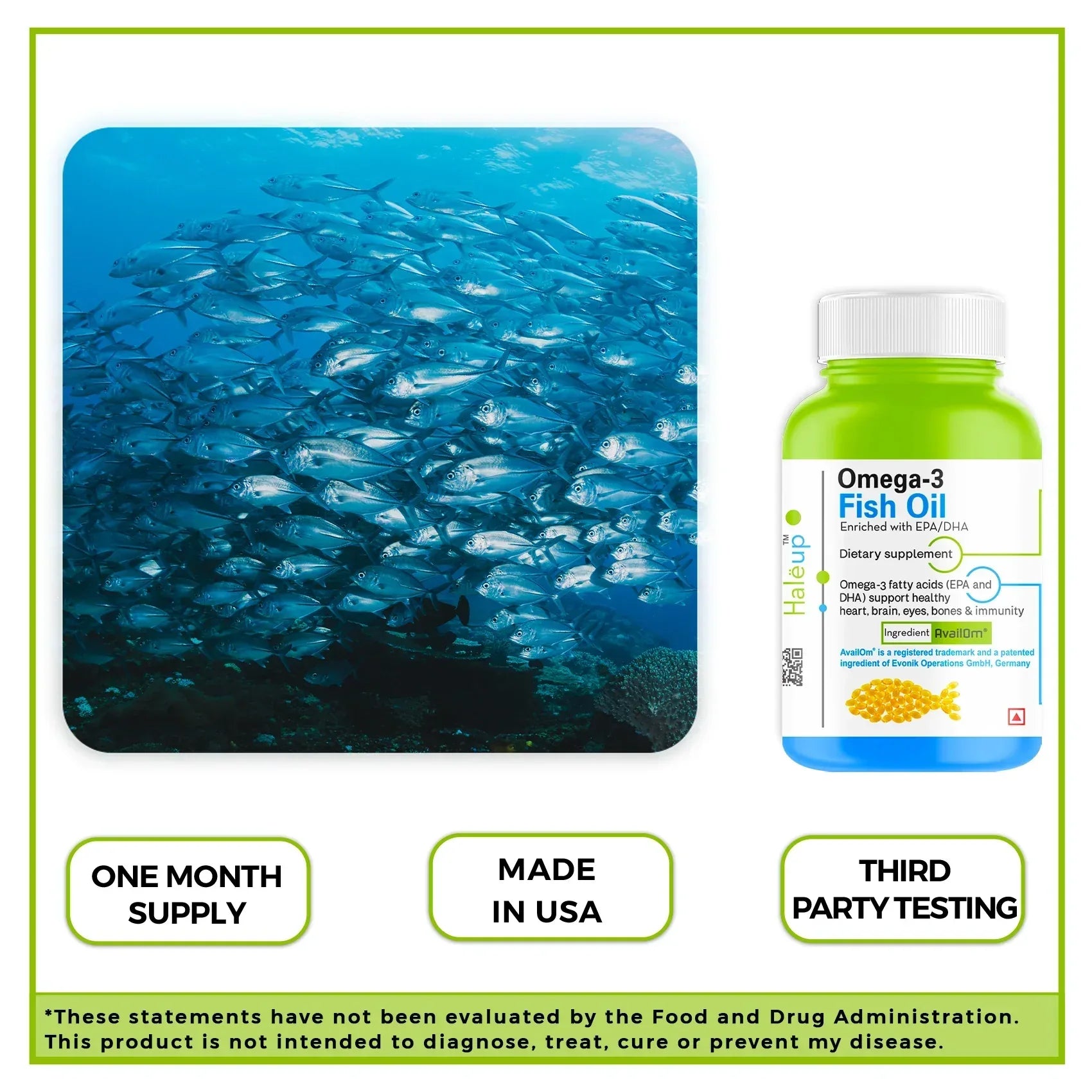 Omega-3 Fish Oil Capsules: Advanced Heart, Brain, and Immunity Support | Made in USA - Haleup