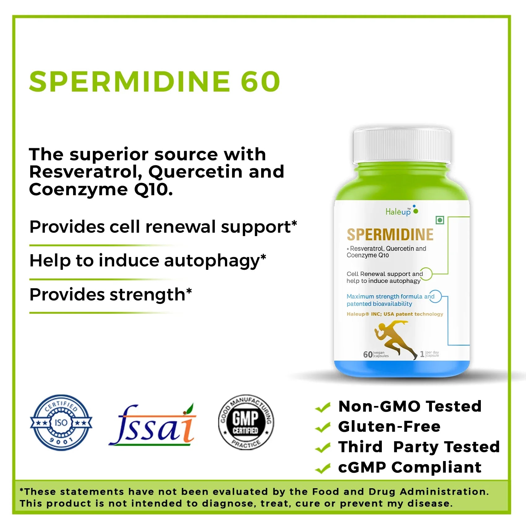 99% Spermidine 50 mg Trihydrochloride with Resveratrol: Advanced Formula for Healthy Aging and Wellness (60 Capsules) - Haleup