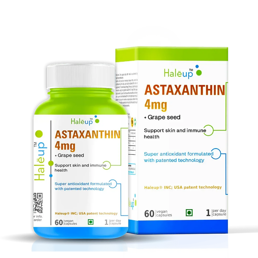 Astaxanthin 4mg with Grape Seed Extract | Super Antioxidant Formula for Skin & Immune Support | 60 Vegan Capsules | 1 Capsule Daily - Haleup