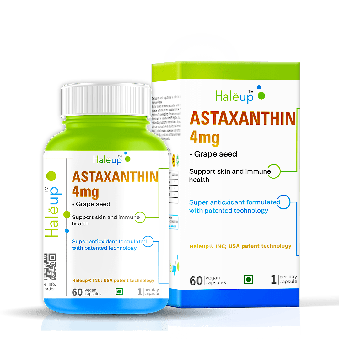 Astaxanthin 4mg with Grape Seed Extract | Super Antioxidant Formula for Skin & Immune Support | 60 Vegan Capsules | 1 Capsule Daily