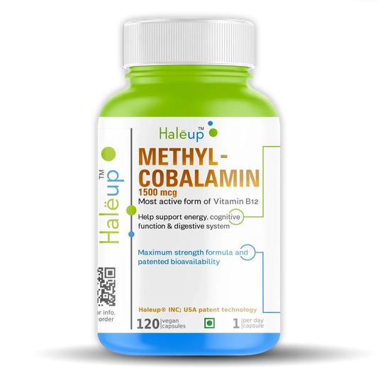 Methyl-Cobalamin 1500mcg - Maximum Strength Vitamin B12 | Supports Energy, Cognitive Function & Digestive Health | 120 Vegan Capsules (1 per Day) - Haleup
