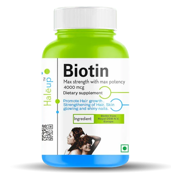 Max Strength Biotin 4000mg - Ultimate Hair Growth & Skin Glow Supplement | High Potency European Biotin by Royal DSM N.V - Haleup