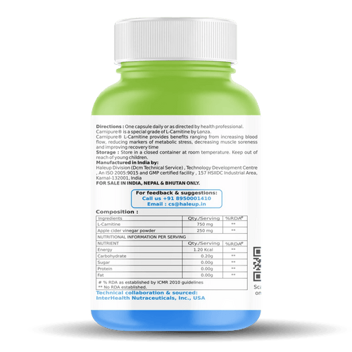 Carnipure + Apple Cider Vinegar Capsules – 2000mg for Energy, Stamina & Fat Loss Support