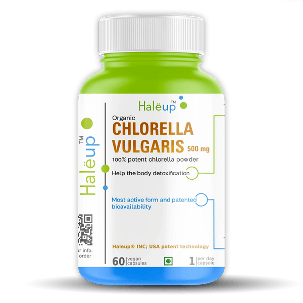 Organic Chlorella Detox Caps 500mg - 100% Potent, Supports Liver Health & Detoxification | 60 Veg Capsules - Haleup