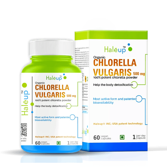 Organic Chlorella Detox Caps 500mg - 100% Potent, Supports Liver Health & Detoxification | 60 Veg Capsules - Haleup