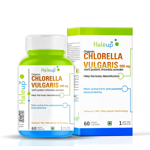 Organic Chlorella Detox Caps 500mg - 100% Potent, Supports Liver Health & Detoxification | 60 Veg Capsules - Haleup