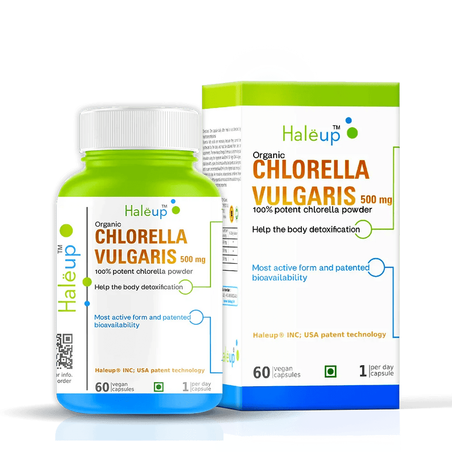 Organic Chlorella Detox Caps 500mg - 100% Potent, Supports Liver Health & Detoxification | 60 Veg Capsules - Haleup