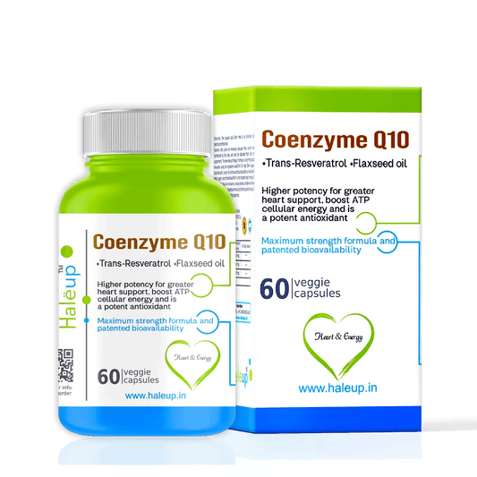 Coenzyme Q-10 300 mg with Trans-Res & Flaxseed Oil – EPA/DHA Veggie Capsules - 60 Count - Haleup