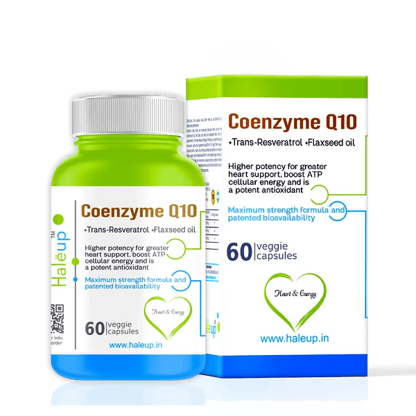 Coenzyme Q-10 300 mg with Trans-Res & Flaxseed Oil – EPA/DHA Veggie Capsules - 60 Count - Haleup