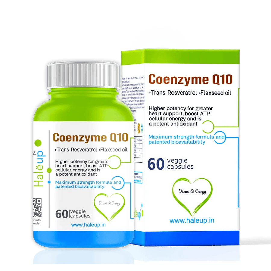 Coenzyme Q-10 300 mg with Trans-Res & Flaxseed Oil – EPA/DHA Veggie Capsules - 60 Count - Haleup