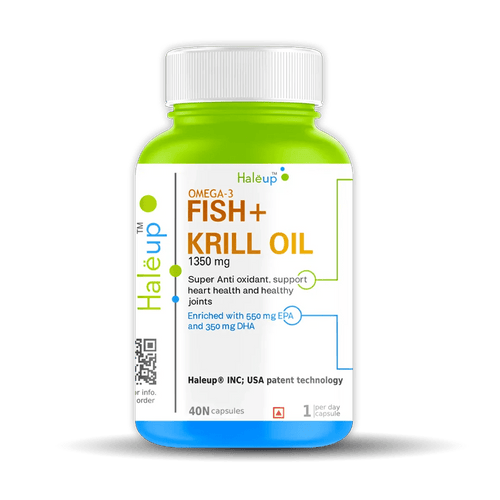 Fish Oil + Krill Oil (1350 mg) | Super Antioxidant for Heart, Joints, Skin & Hair | 550 mg EPA + 350 mg DHA