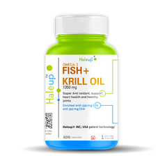 Fish Oil + Krill Oil (1350 mg) | Super Antioxidant for Heart, Joints, Skin & Hair | 550 mg EPA + 350 mg DHA