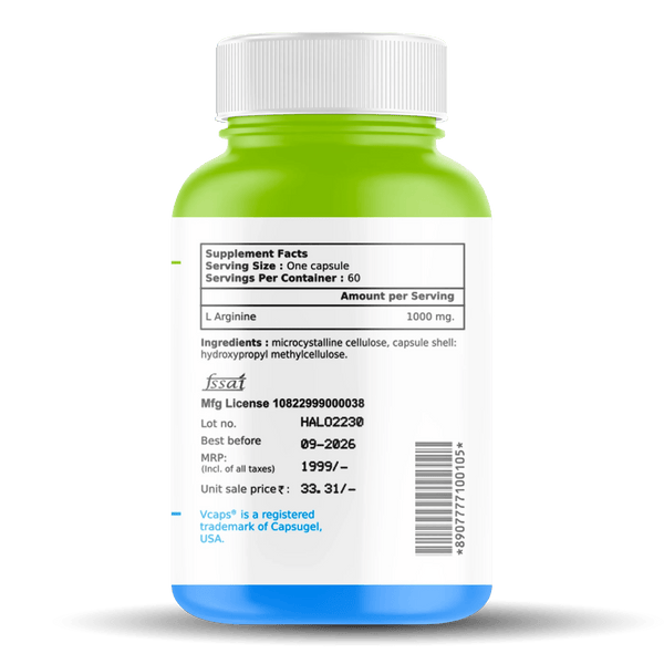 L-Arginine 60 Capsules - Boost Muscle Pump, Endurance & Stamina Daily - Haleup