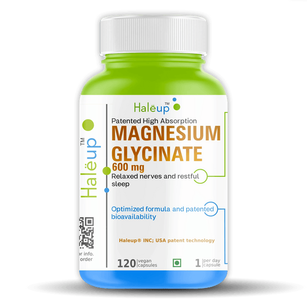 High Absorption Magnesium Glycinate 600 mg – Relaxed Nerves & Restful Sleep, 120 Veg Capsules - Haleup