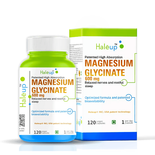 High Absorption Magnesium Glycinate 600 mg – Relaxed Nerves & Restful Sleep, 120 Veg Capsules - Haleup