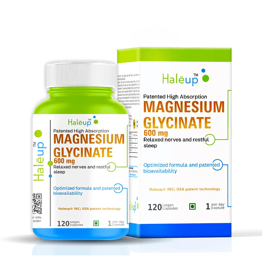 High Absorption Magnesium Glycinate 600 mg – Relaxed Nerves & Restful Sleep, 120 Veg Capsules - Haleup