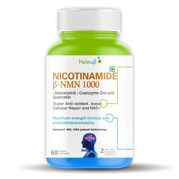 Nicotinamide USA NMN 1000 mg 3-in-1 Formula | Enriched with Resveratrol, Quercetin & CoQ10 | Boost NAD+, Skin Health & Cellular Repair | 30 Capsules - Haleup