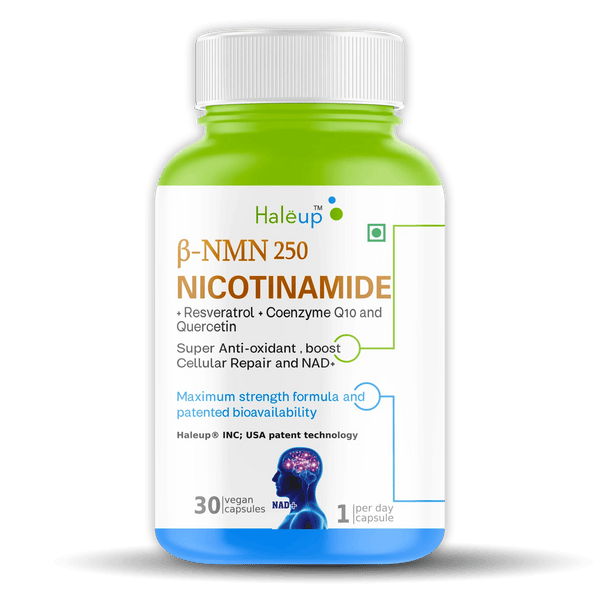 Nicotinamide USA NMN 250mg 3-in-1 Formula | Resveratrol, Quercetin & CoQ10 | Anti-Aging | Boost NAD+ & Cellular Repair | 30 Capsules - Haleup