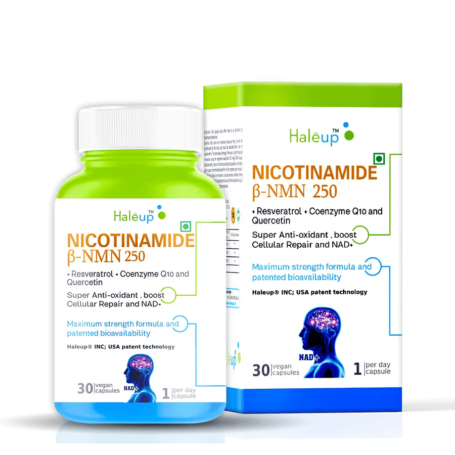 Nicotinamide USA NMN 250mg 3-in-1 Formula | Resveratrol, Quercetin & CoQ10 | Anti-Aging | Boost NAD+ & Cellular Repair | 30 Capsules - Haleup